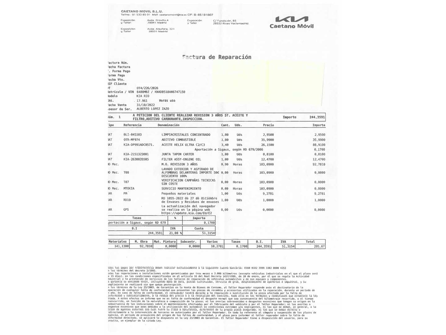 Foto del mantenimiento del KIA Rio Kia Rio 1.2 DPi Concept (84 CV)