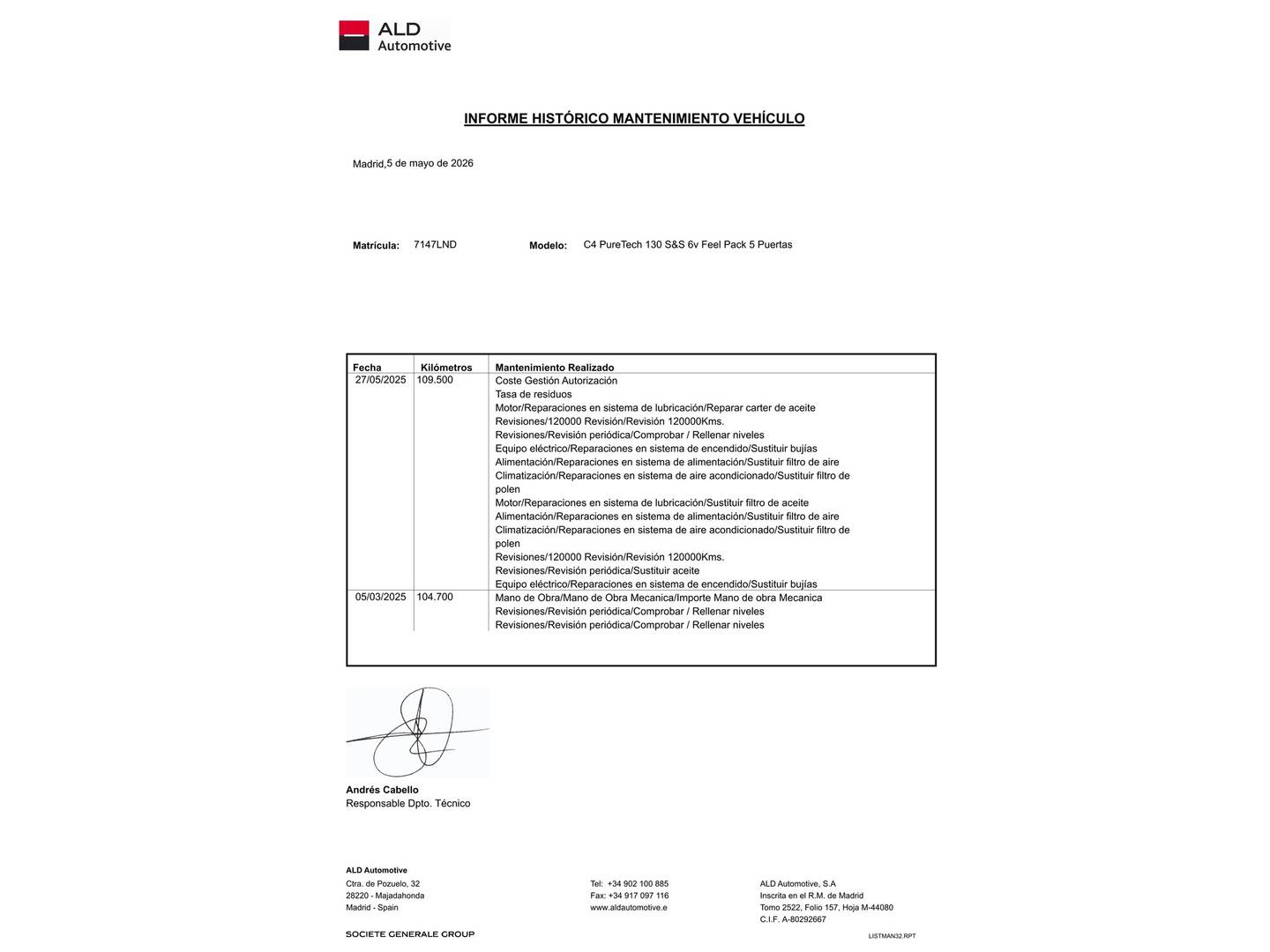 Foto del mantenimiento del Citroën C4 Citroën C4 PureTech 130 S&S 6v Feel Pack (130 CV)