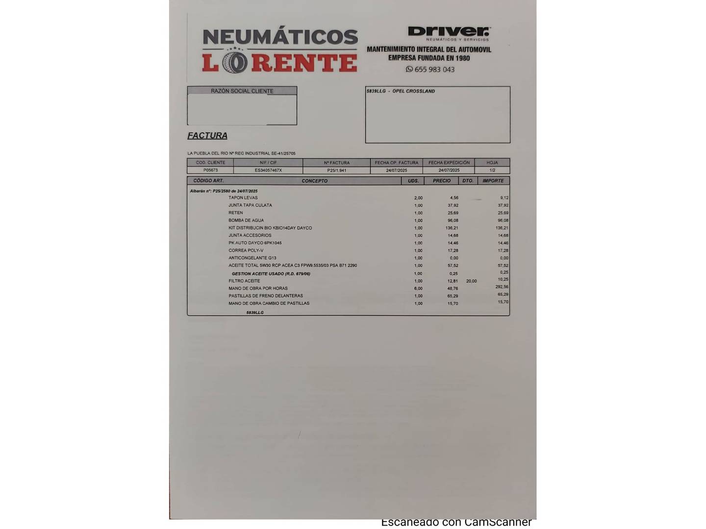 Foto del mantenimiento del Opel Crossland X Opel Crossland X 1.2 Opel 2020 (110 CV)