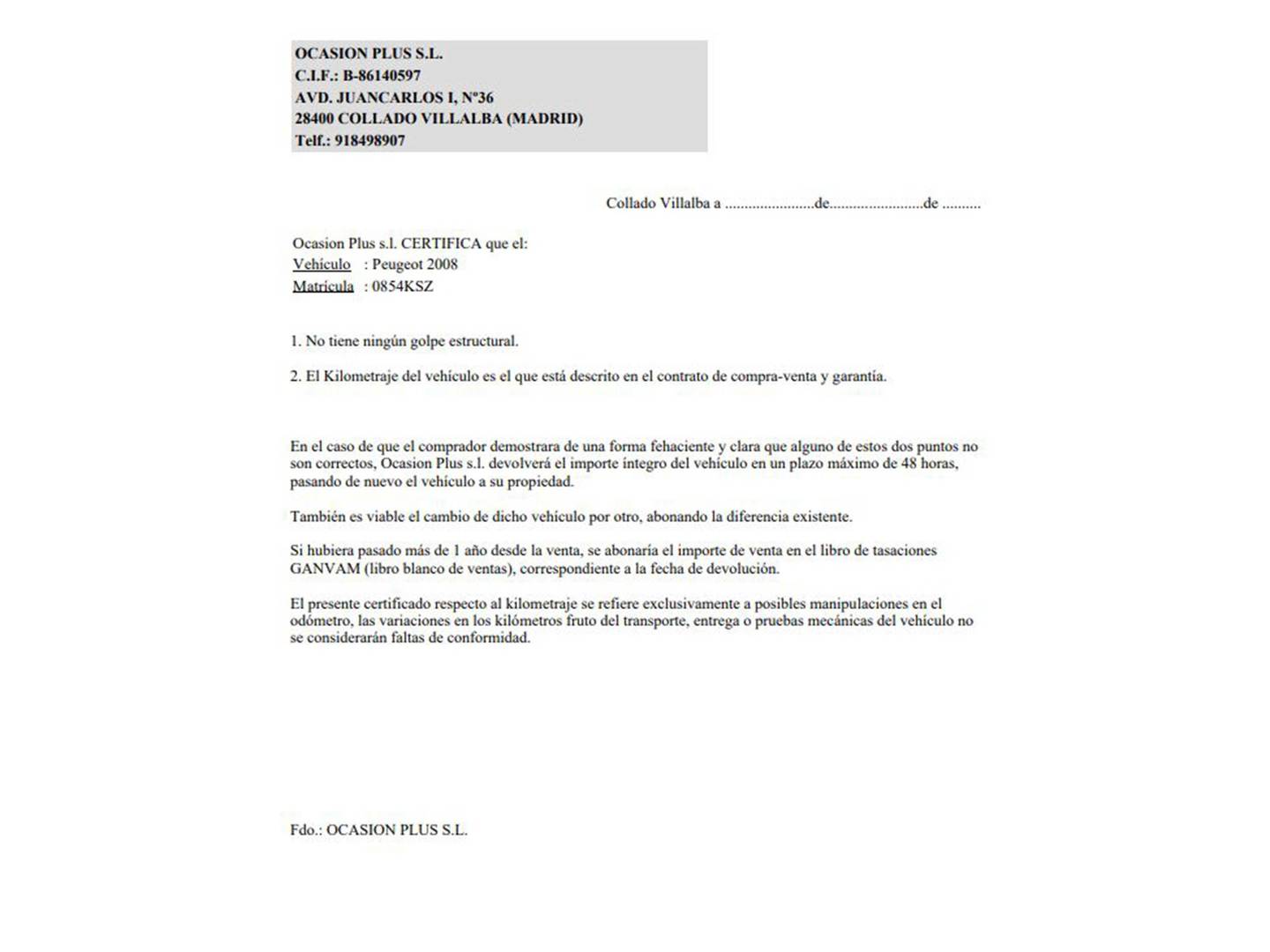 Foto del certificado del Peugeot 2008 Peugeot 2008 PureTech 110 S&S GT Line EAT6 (110 CV)