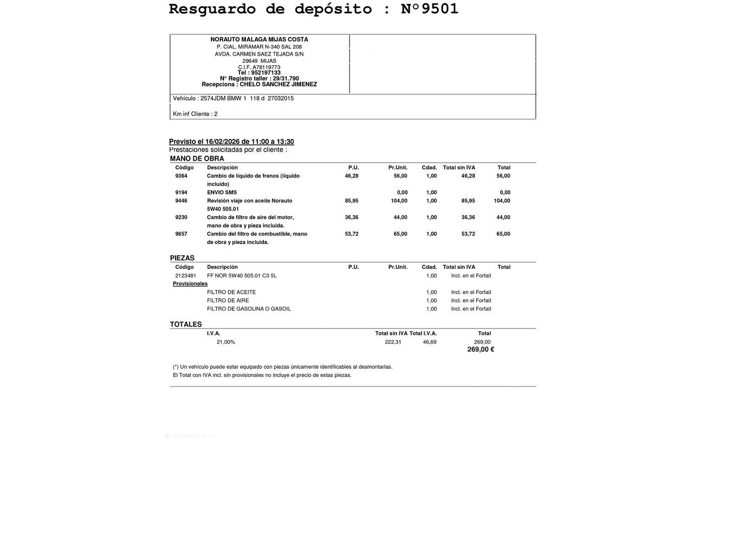 Foto del mantenimiento del BMW Serie 1 BMW Serie 1 118d  (143 CV)