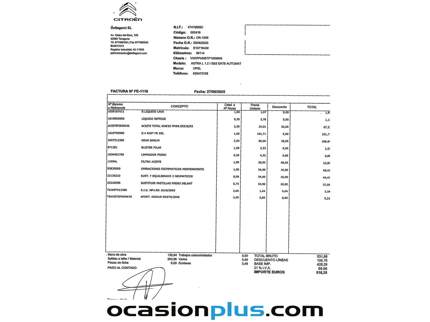 Foto del mantenimiento del Opel Astra Opel Astra 1.2 Turbo XHT Elegance Auto (130 CV)