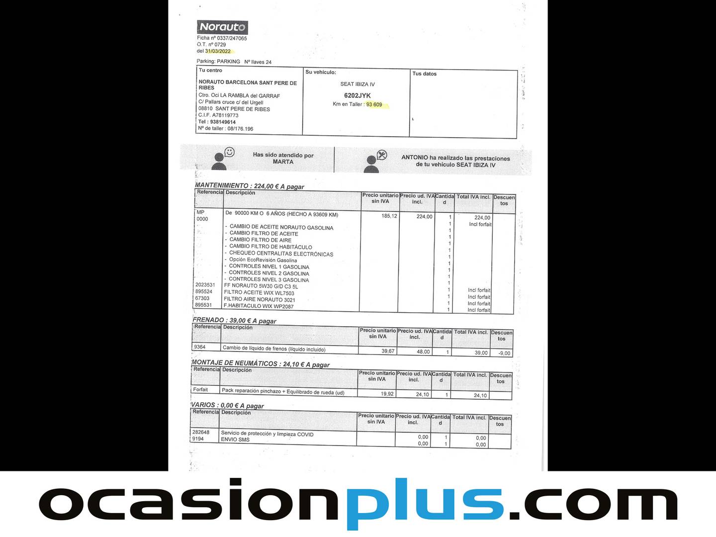 Foto del mantenimiento del Seat Ibiza Seat Ibiza 1.2 TSI Style (90 CV)