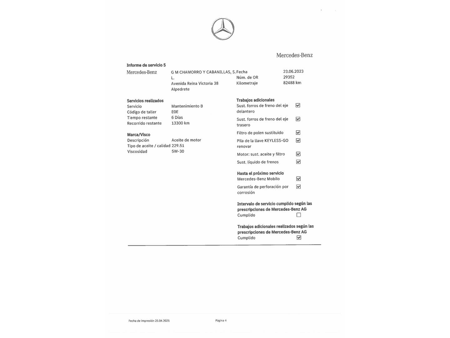 Foto del mantenimiento del Mercedes Clase B Mercedes Clase B 200 d (136 CV)
