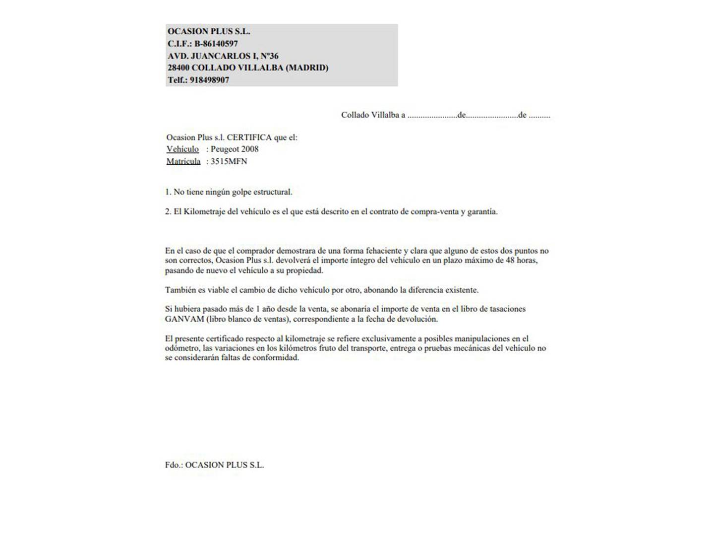 Foto del certificado del Peugeot 2008 Peugeot 2008 PureTech 100 S&S Allure Pack (100 CV)