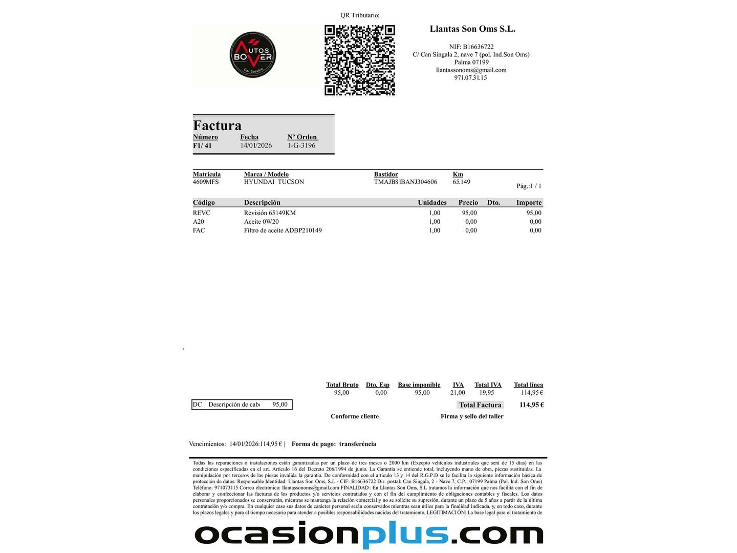 Foto del mantenimiento del Hyundai Tucson Hyundai Tucson 1.6 TGDI Klass 4x2 (150 CV)