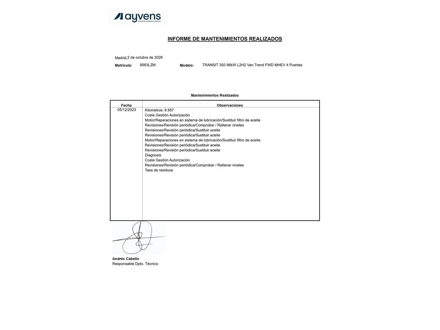 Foto del mantenimiento del Ford Transit Ford Transit Furgon 350 L2H2 Trend FWD (130 CV)