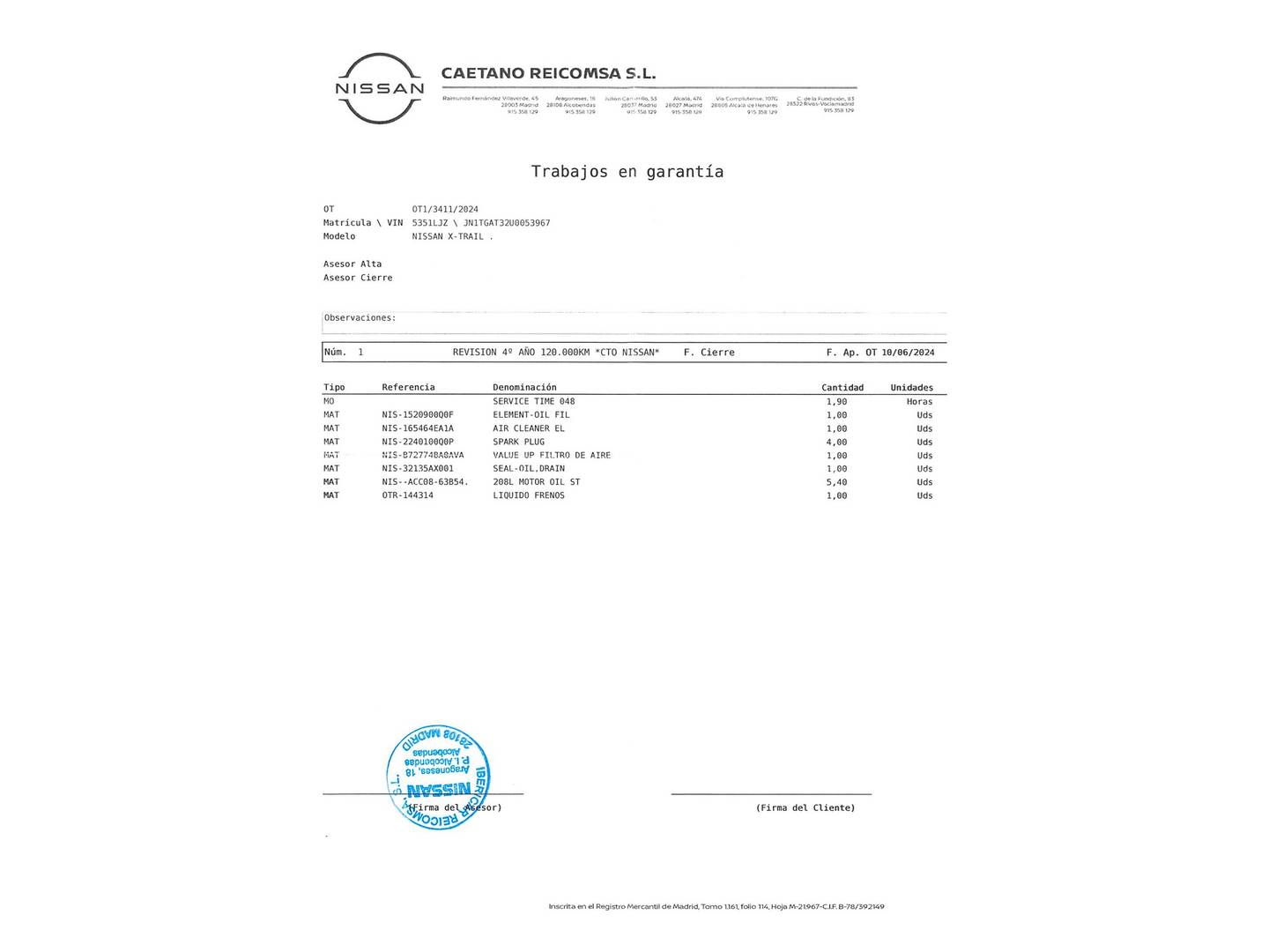 Foto del mantenimiento del Nissan X-TRAIL Nissan X-Trail DIG-T 160 N-Connecta 4x2 DCT (160 CV)