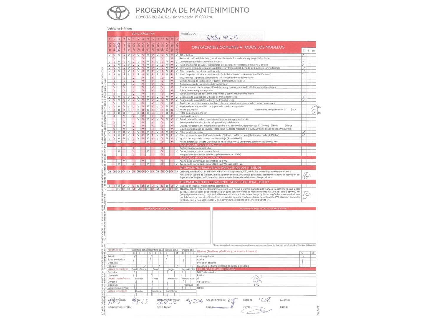 Foto del mantenimiento del Toyota C-HR Toyota C-HR 180H GR Sport (184 CV)