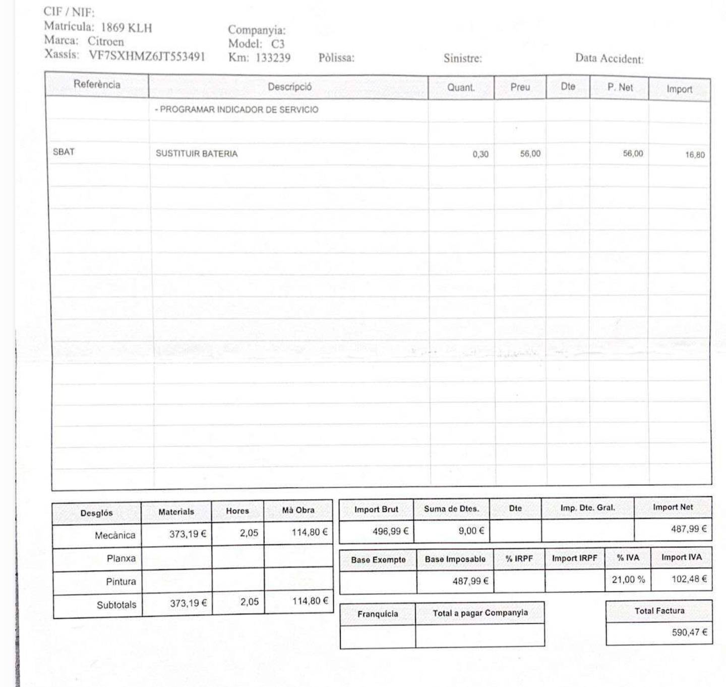 Foto del mantenimiento del Citroën C3 Citroën C3 PureTech 82 Feel (82 CV)
