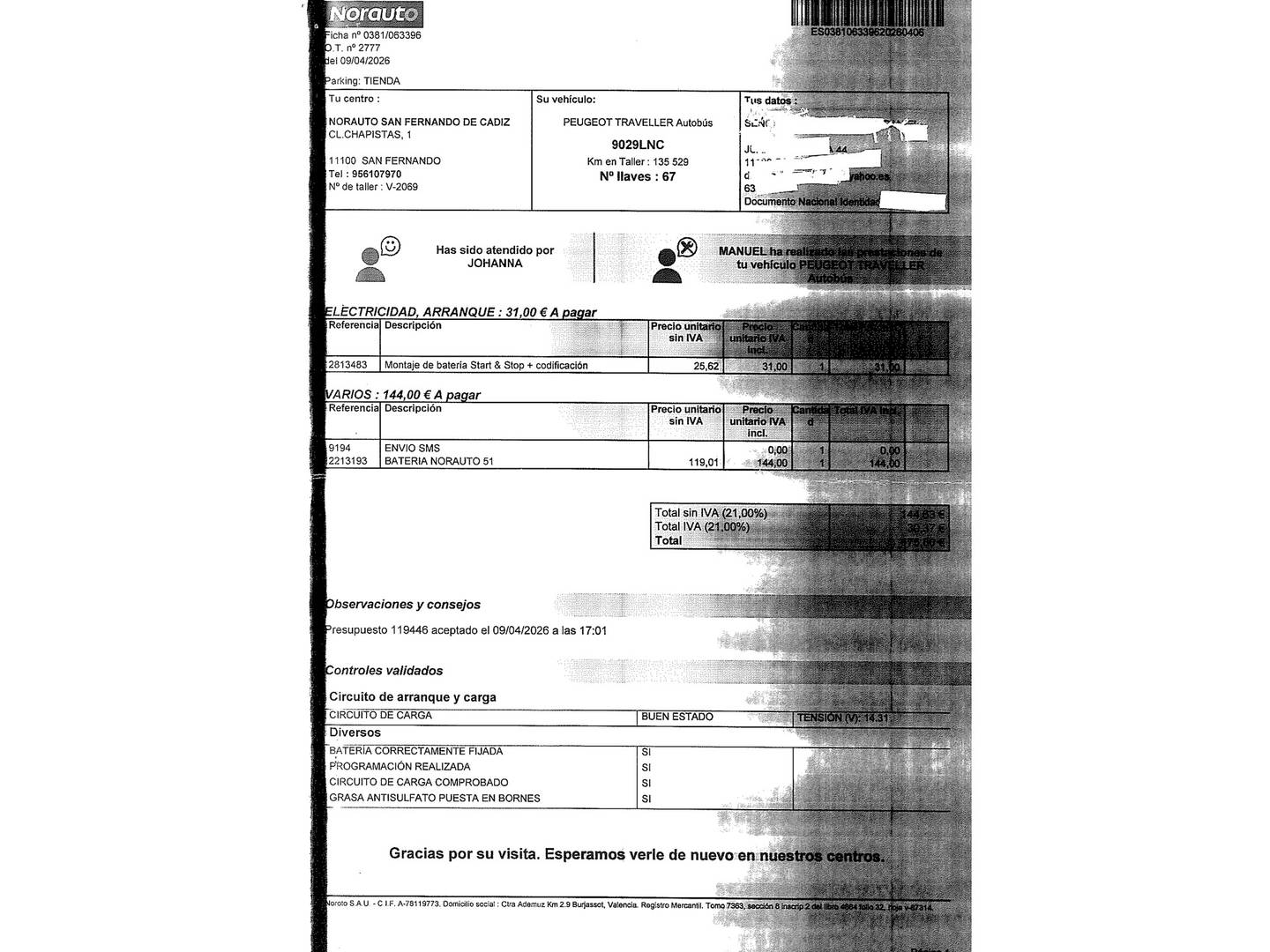 Foto del mantenimiento del Peugeot Traveller Peugeot Traveller BlueHDi 150 Allure Standard (150 CV) 9 Plazas