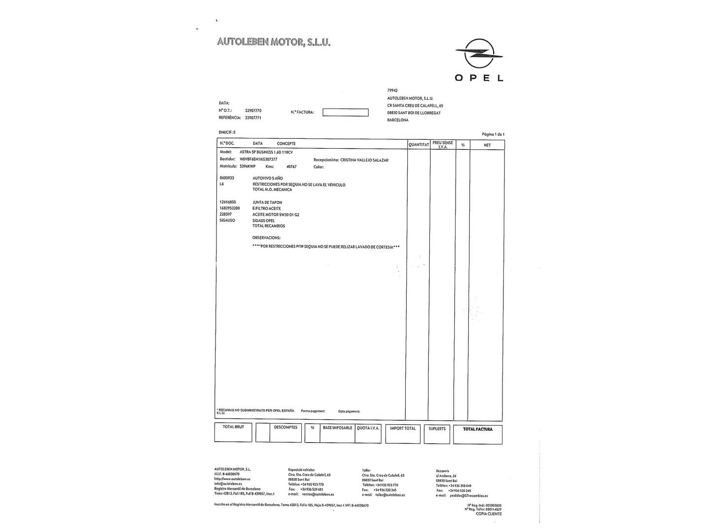 Foto del mantenimiento del Opel Astra Opel Astra 1.6 Turbo S&S GSi Line (200 CV)