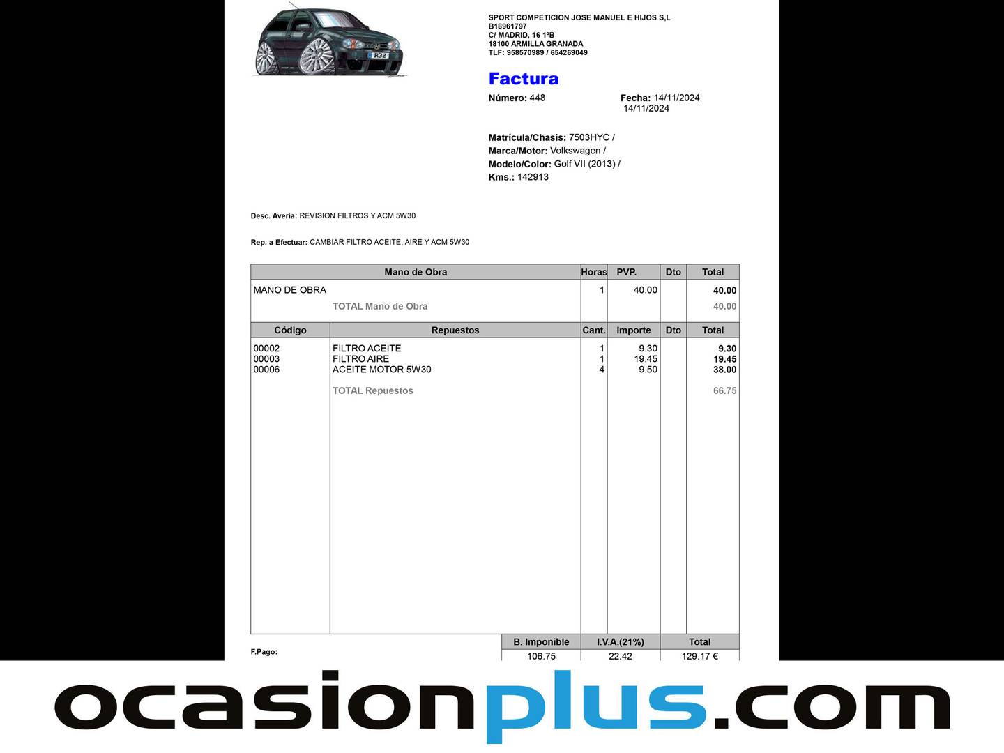 Foto del mantenimiento del Volkswagen Golf Volkswagen Golf 1.4 TSI ACT Tech BMT  (140 CV) DSG