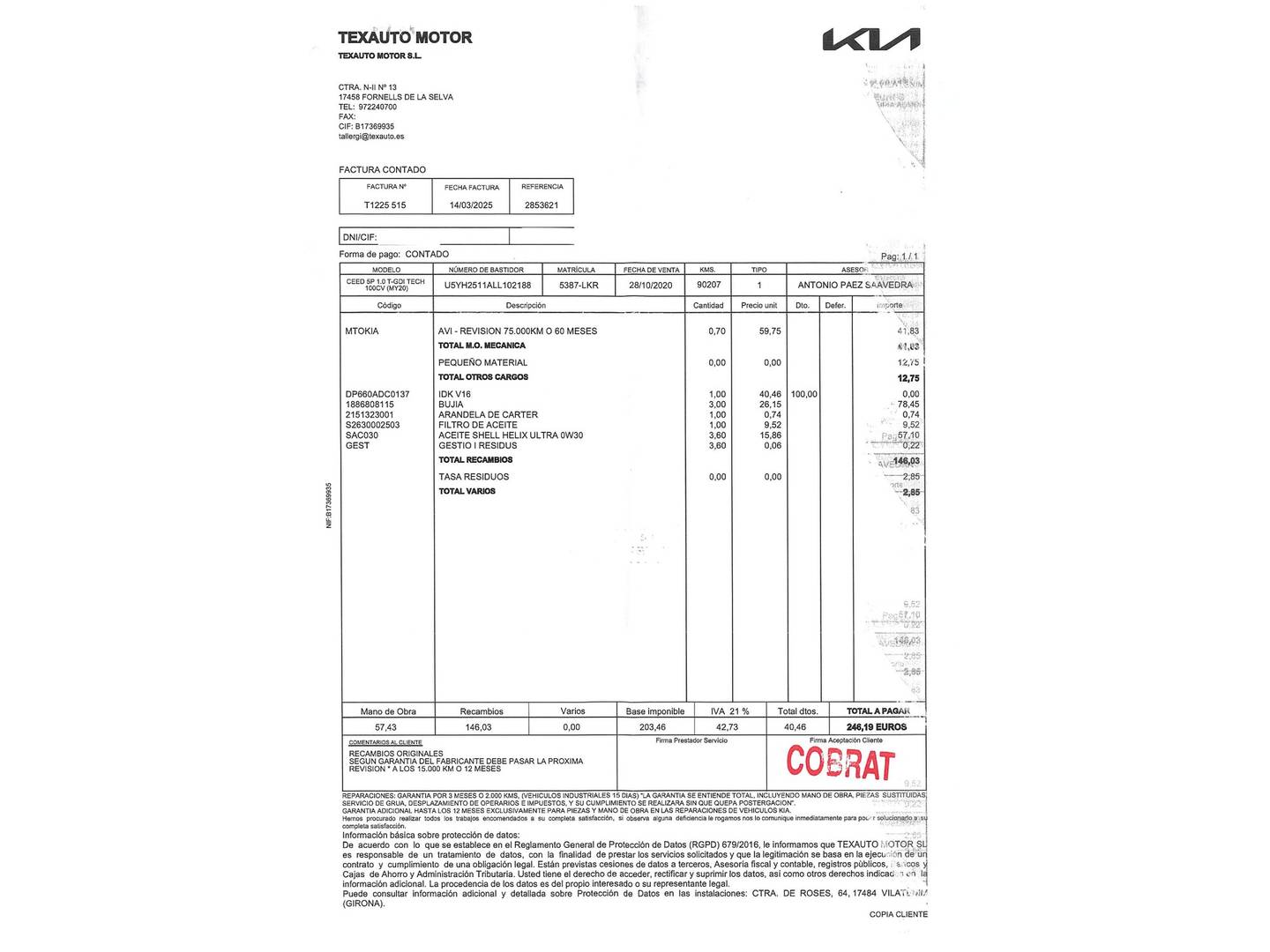 Foto del mantenimiento del KIA Ceed KIA Ceed 1.0 T-GDi Tech (100 CV)