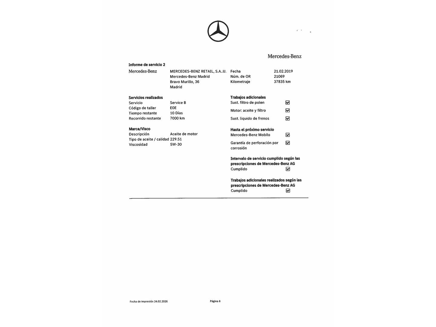 Foto del mantenimiento del Mercedes GLA Mercedes GLA 220 d AMG Line (177 CV)