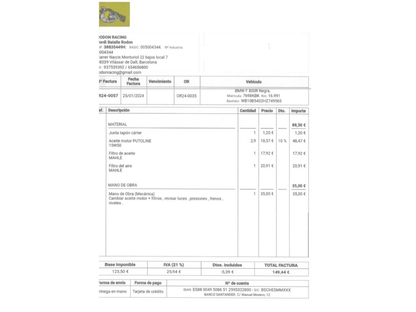 Foto del mantenimiento del BMW Motorrad F 800 R BMW Motorrad F 800 R (90 CV)