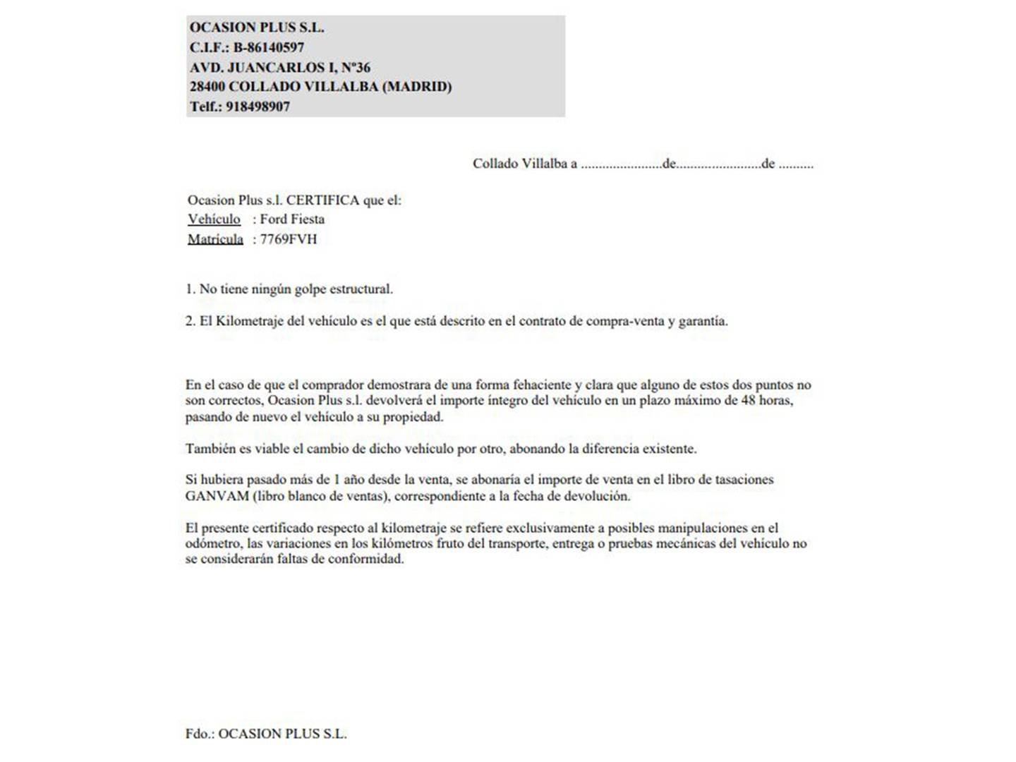 Foto del certificado del Ford Fiesta Ford Fiesta 1.4 Newport (80 CV)
