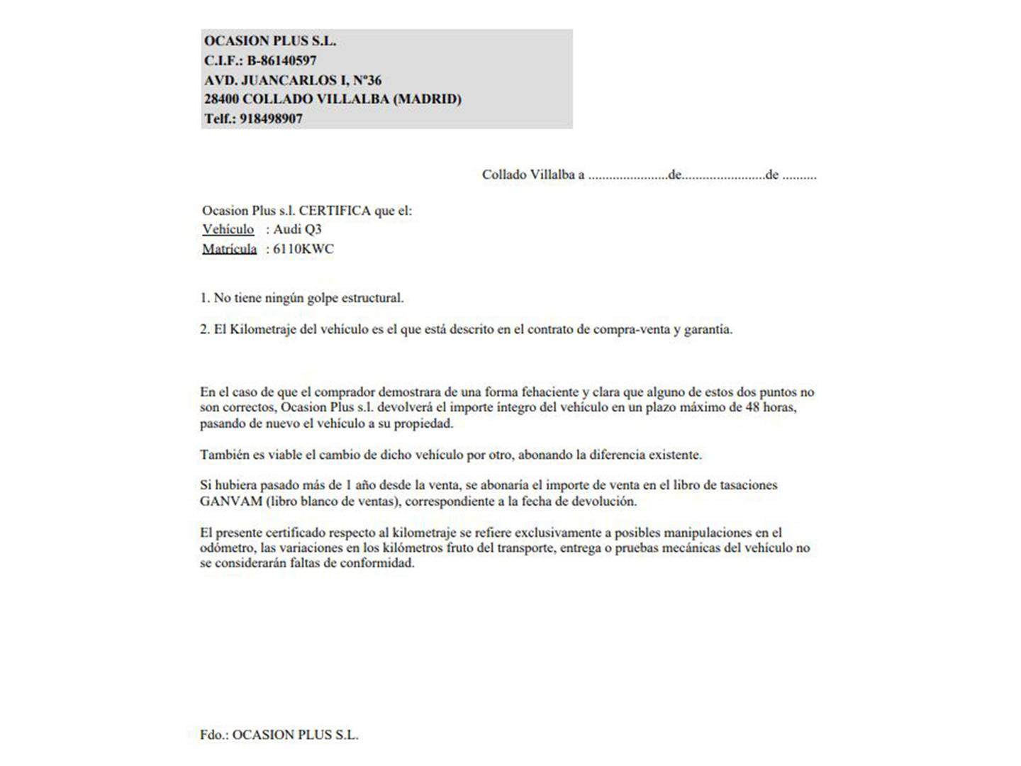 Foto del certificado del Audi Q3 Audi Q3 35 TDI  Advanced (150 CV) S tronic