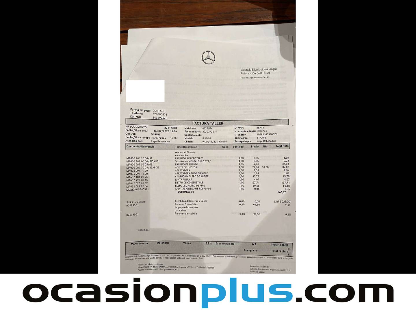 Foto del mantenimiento del Mercedes Clase B Mercedes-Benz Clase B 180 d (109 CV)