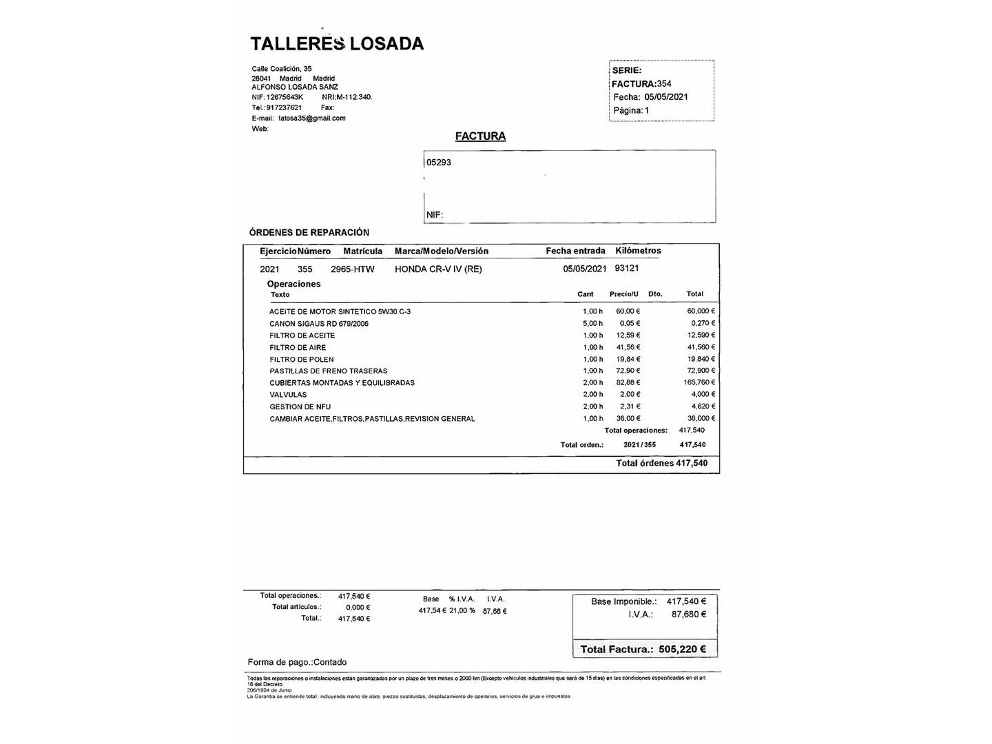 Foto del mantenimiento del Honda CR-V Honda CR-V 1.6 i-DTEC Elegance 4x2 (120 CV)