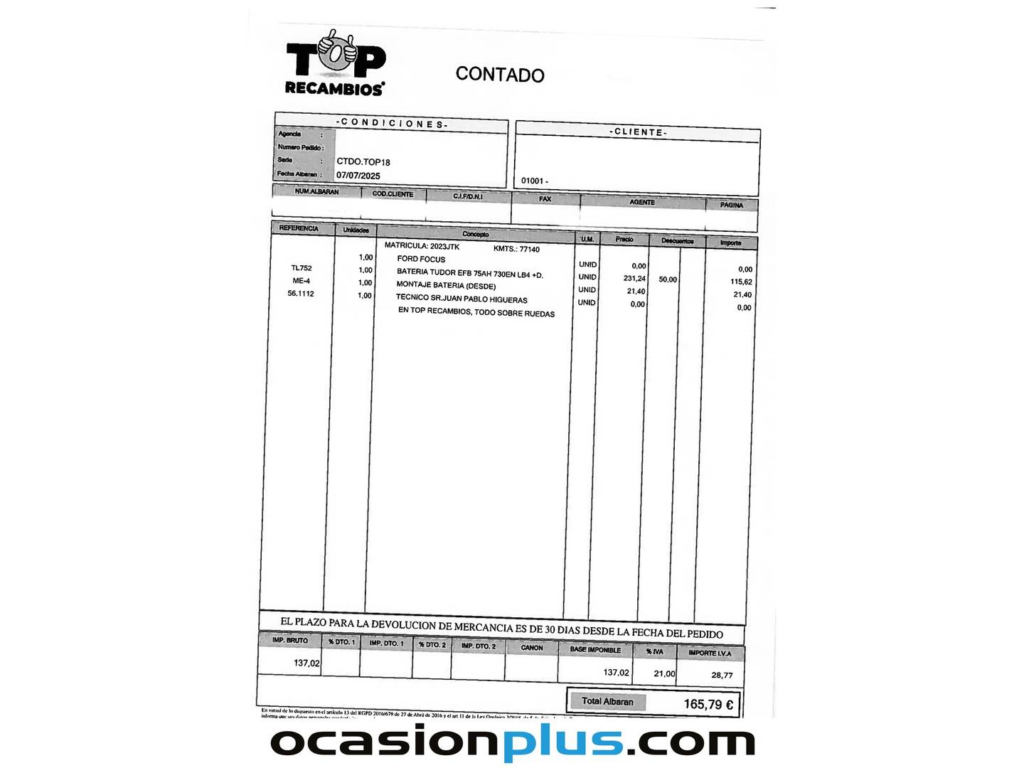 Foto del mantenimiento del Ford Focus Ford Focus 1.5TDCi Titanium (120 CV)