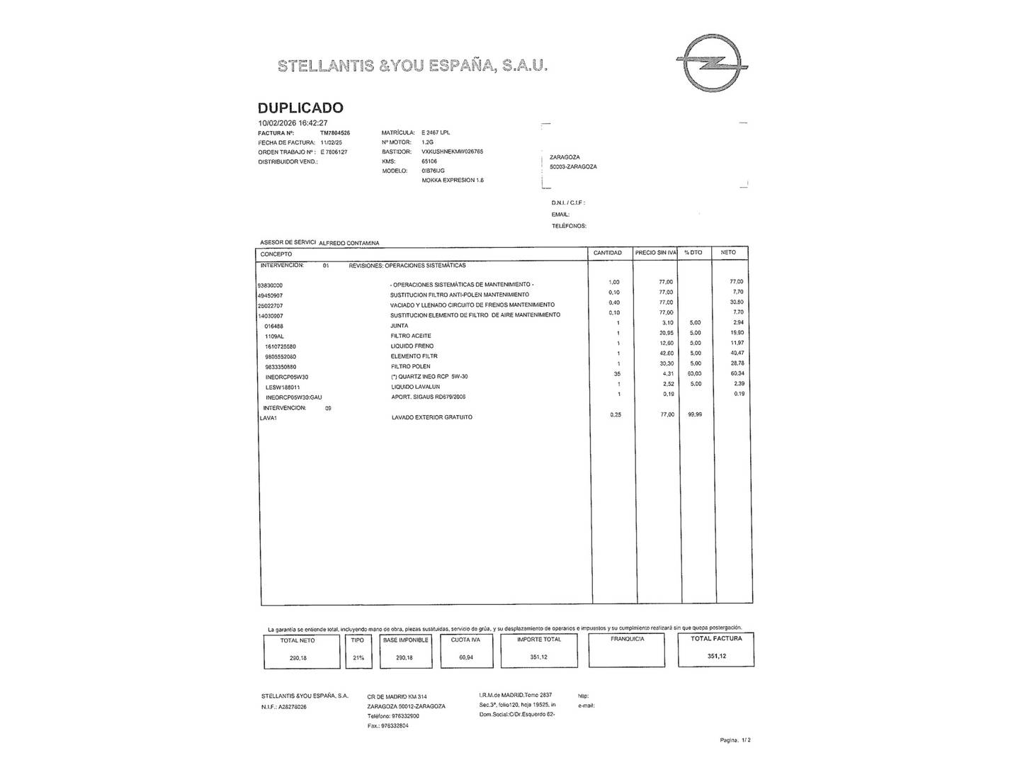 Foto del mantenimiento del Opel Mokka Opel Mokka 1.2 T Business Elegance (100 CV)