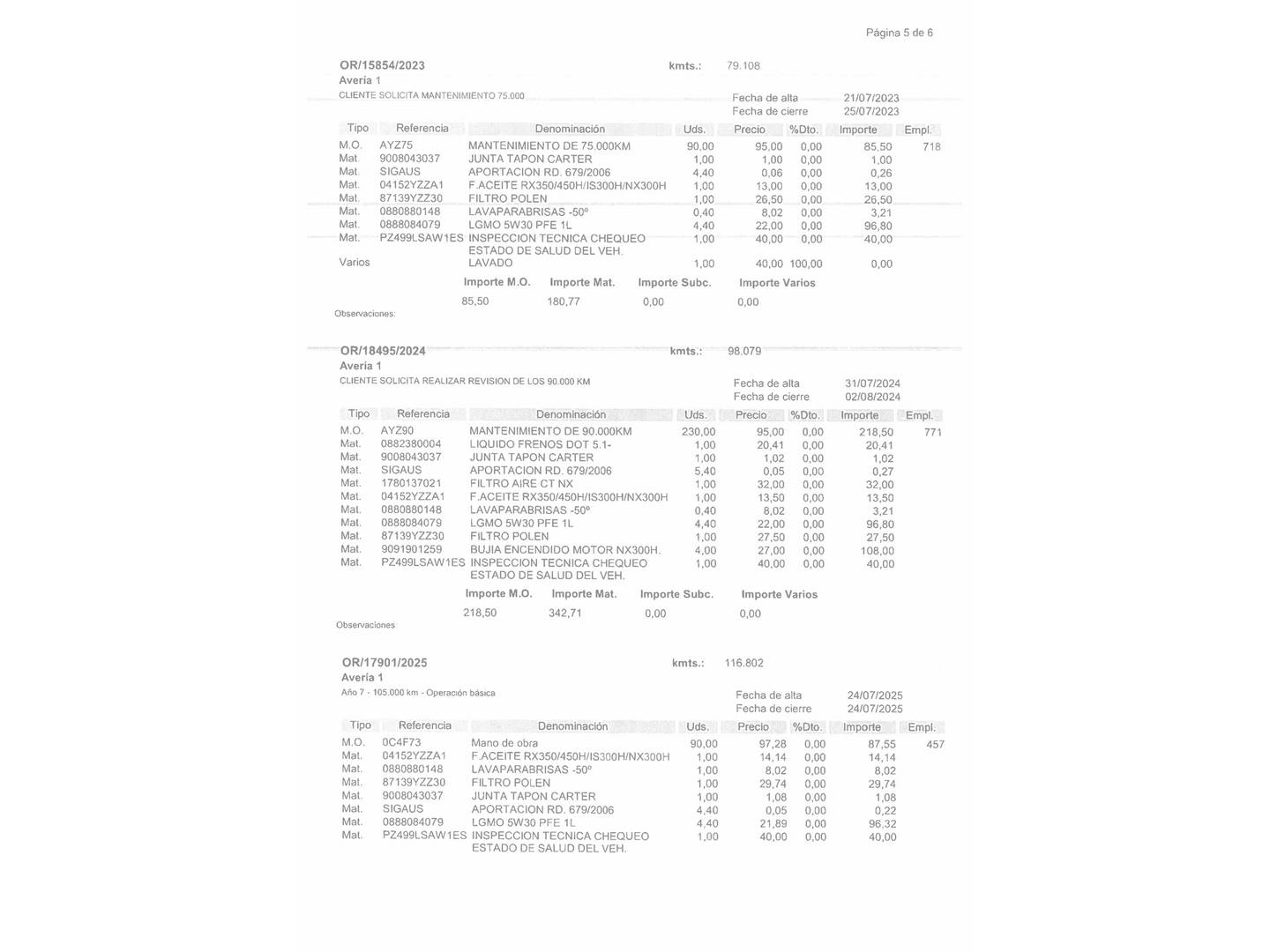 Foto del mantenimiento del Lexus NX Lexus NX 300h Executive Navigation 4WD (197 CV)