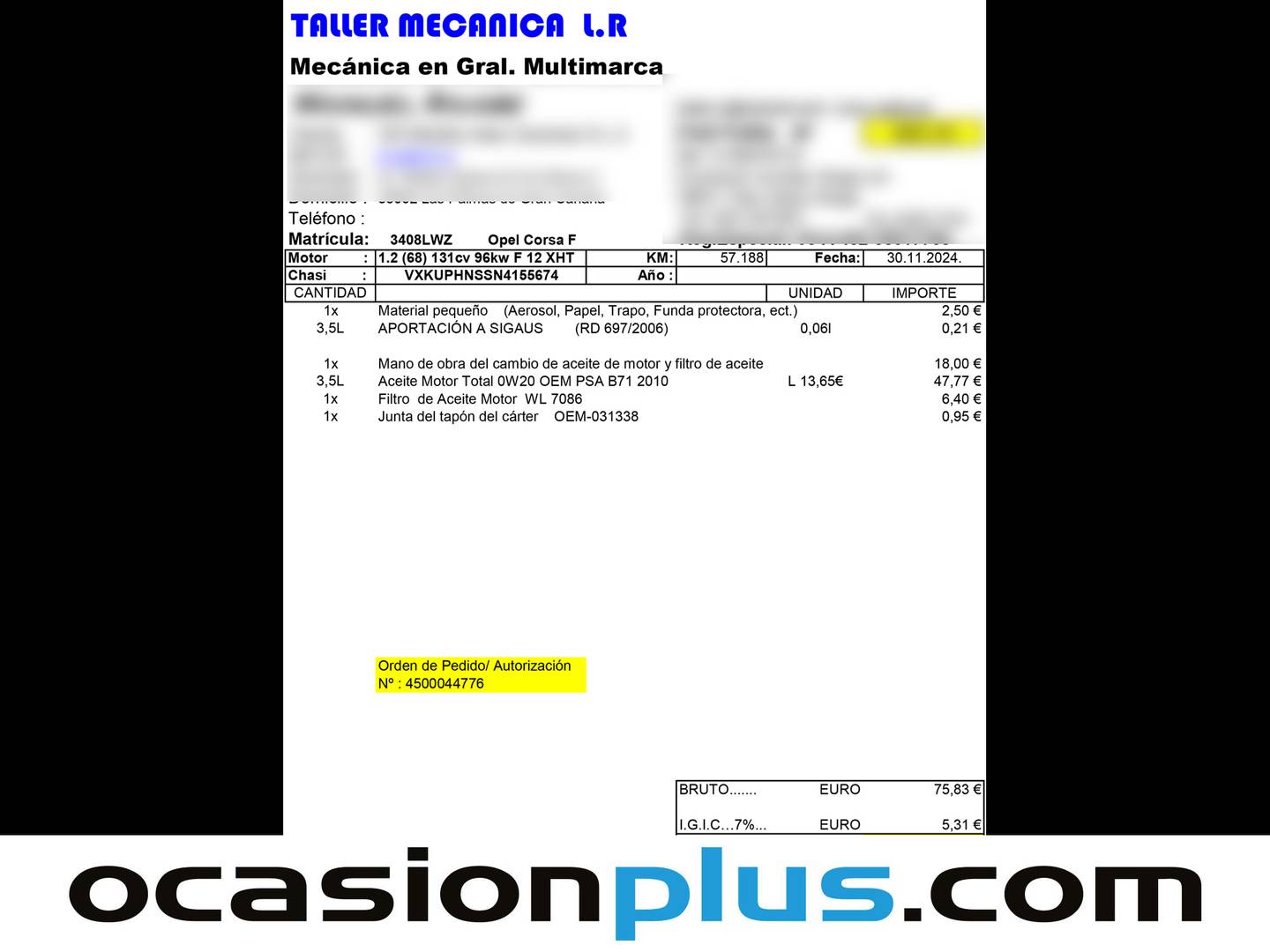 Foto del mantenimiento del Opel Corsa Opel Corsa 1.2 Turbo XHT GS-Line Auto (130 CV)