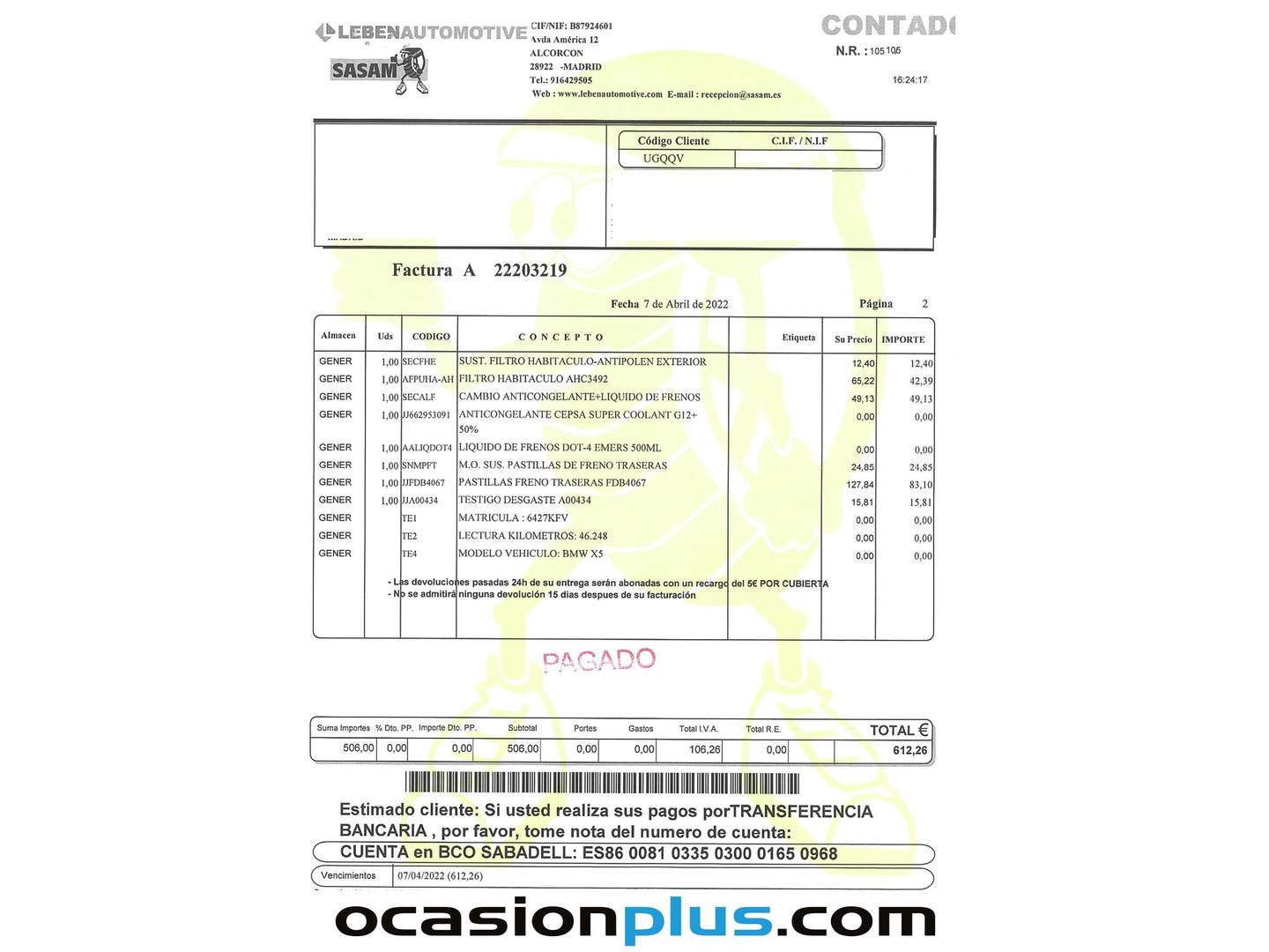 Foto del mantenimiento del BMW X5 BMW X5 xDrive30d (258 CV) 7 Plazas