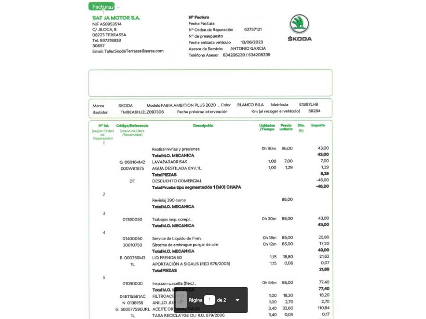 Foto del mantenimiento del Skoda Fabia Skoda Fabia 1.0 MPI Ambition Plus (60 CV)