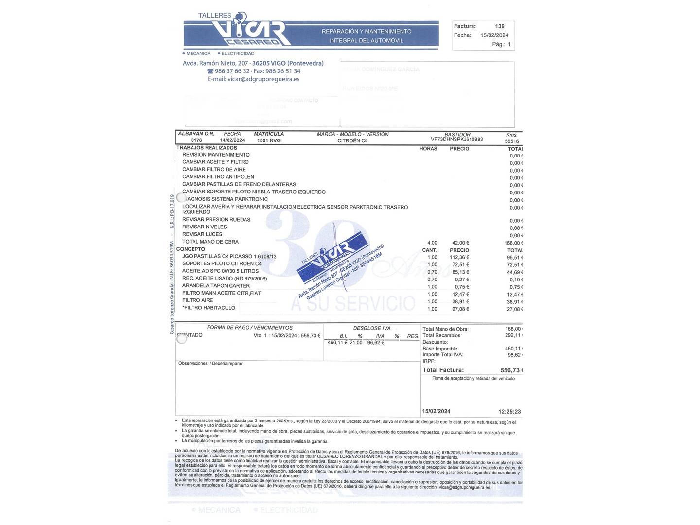 Foto del mantenimiento del Citroën C4 Spacetourer Citroën C4 Spacetourer PureTech 130 S&S Feel (130 CV)