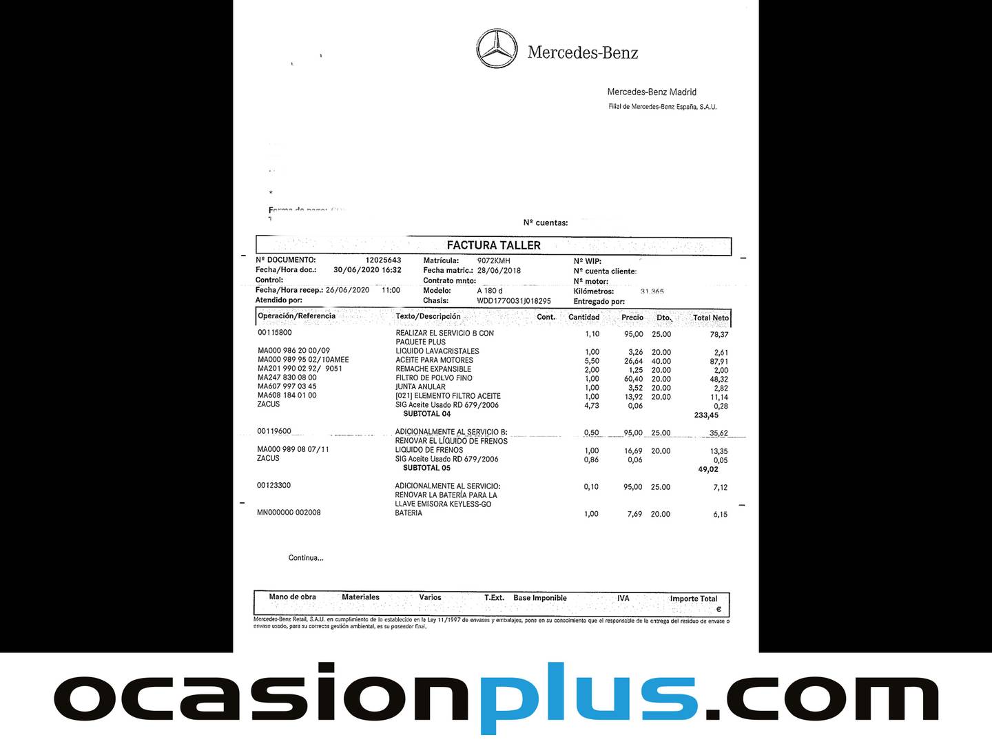 Foto del mantenimiento del Mercedes Clase A Mercedes-Benz Clase A A 180 d (116 CV) Pack AMG