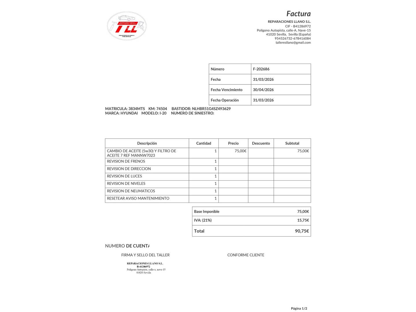 Foto del mantenimiento del Hyundai i20 Hyundai i20 1.0 TGDI 48V Tecno DCT (100 CV)