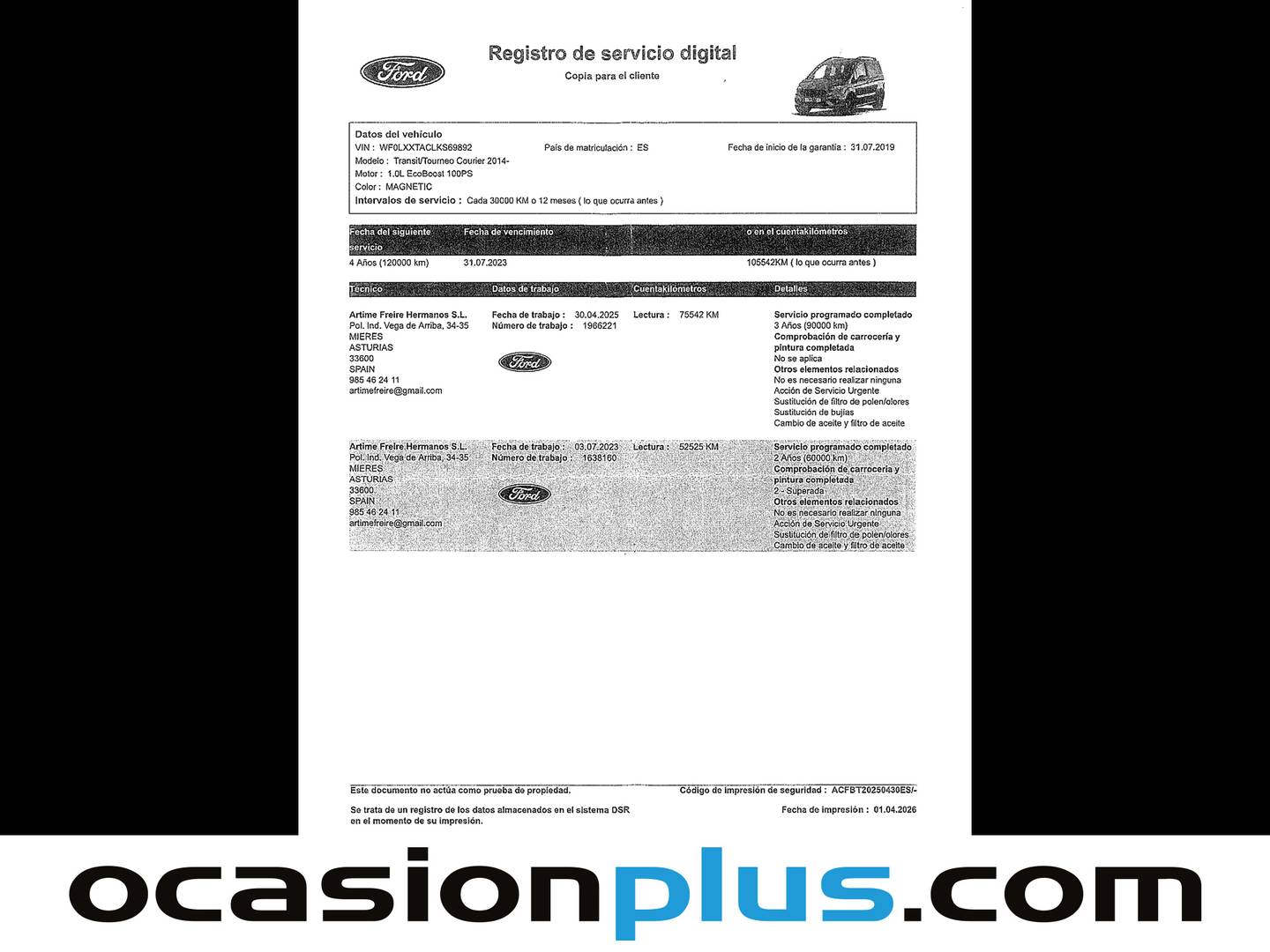 Foto del mantenimiento del Ford Tourneo Courier Ford Tourneo Courier 1.0 EcoBoost Sport (100 CV)