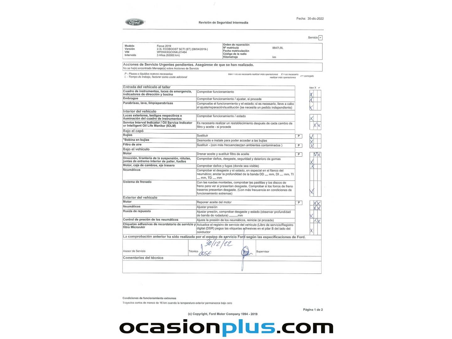 Foto del mantenimiento del Ford Focus Ford Focus 2.3 EcoBoost ST (280 CV)