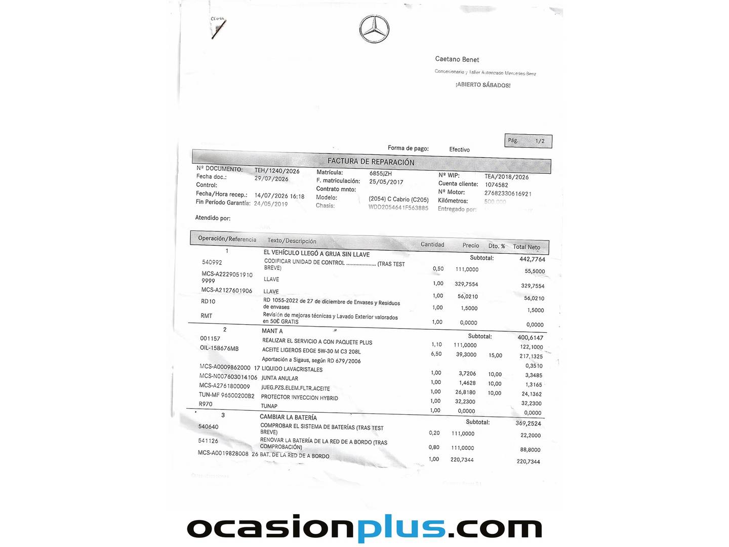 Foto del mantenimiento del Mercedes Clase C Mercedes Clase C Cabrio 43 Mercedes-AMG 4Matic (367 CV)