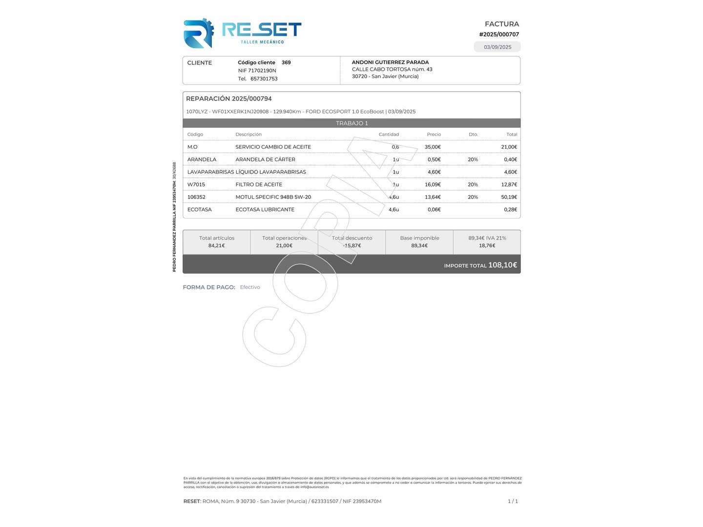 Foto del mantenimiento del Ford EcoSport Ford EcoSport 1.0T EcoBoost S&S ST Line (125 CV)