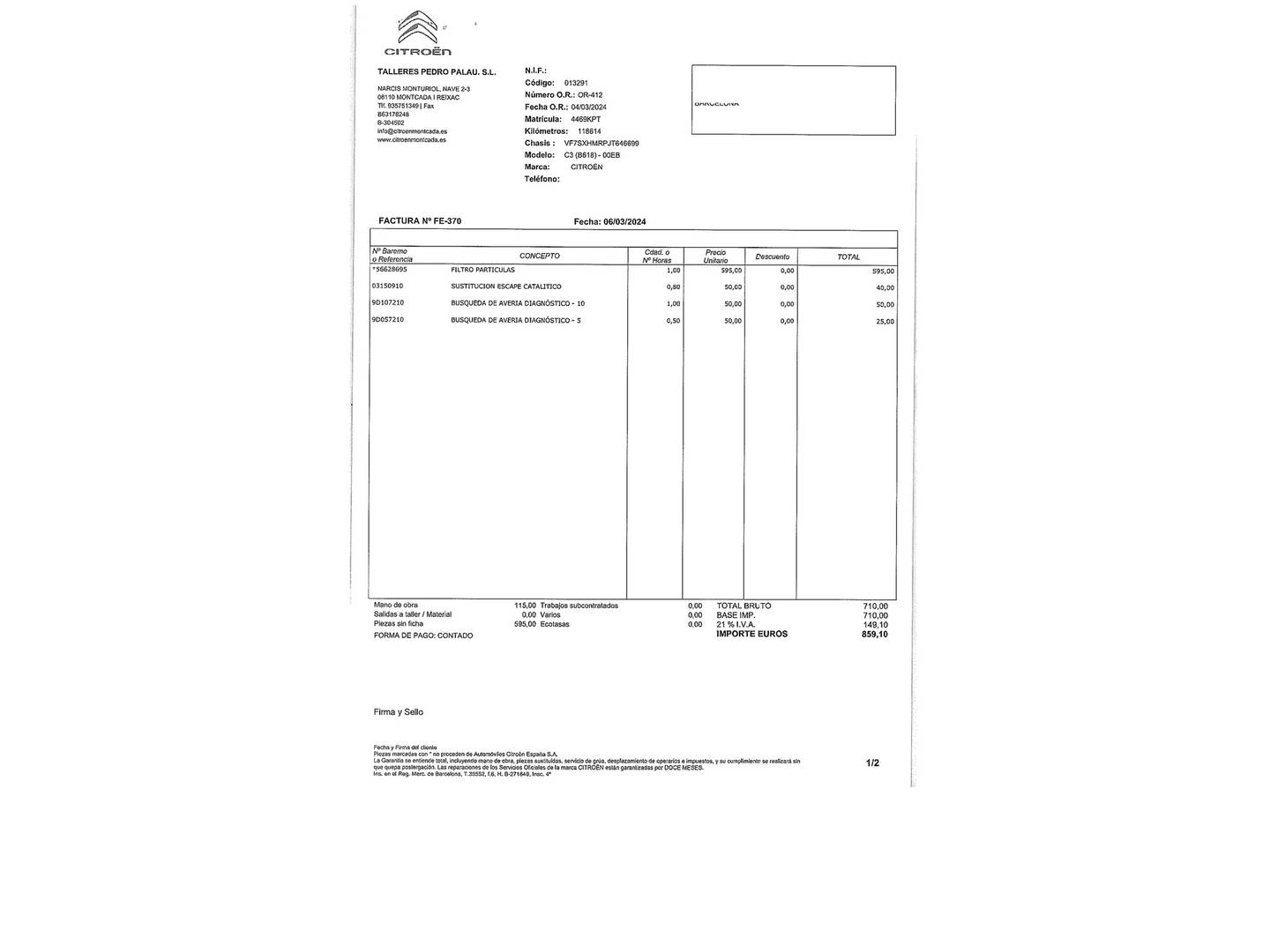 Foto del mantenimiento del Citroën C3 Citroën C3 PureTech 82 Feel (83 CV)