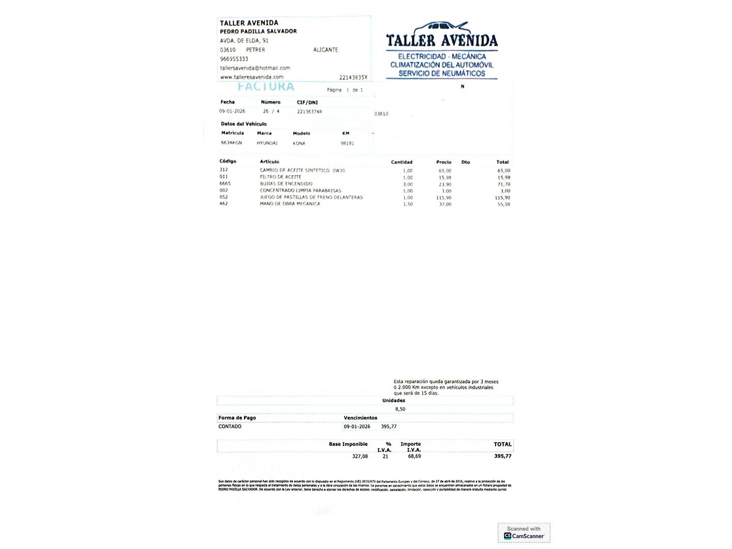 Foto del mantenimiento del Hyundai Kona Hyundai Kona 1.0 TGDI Klass 4x2 (120 CV)