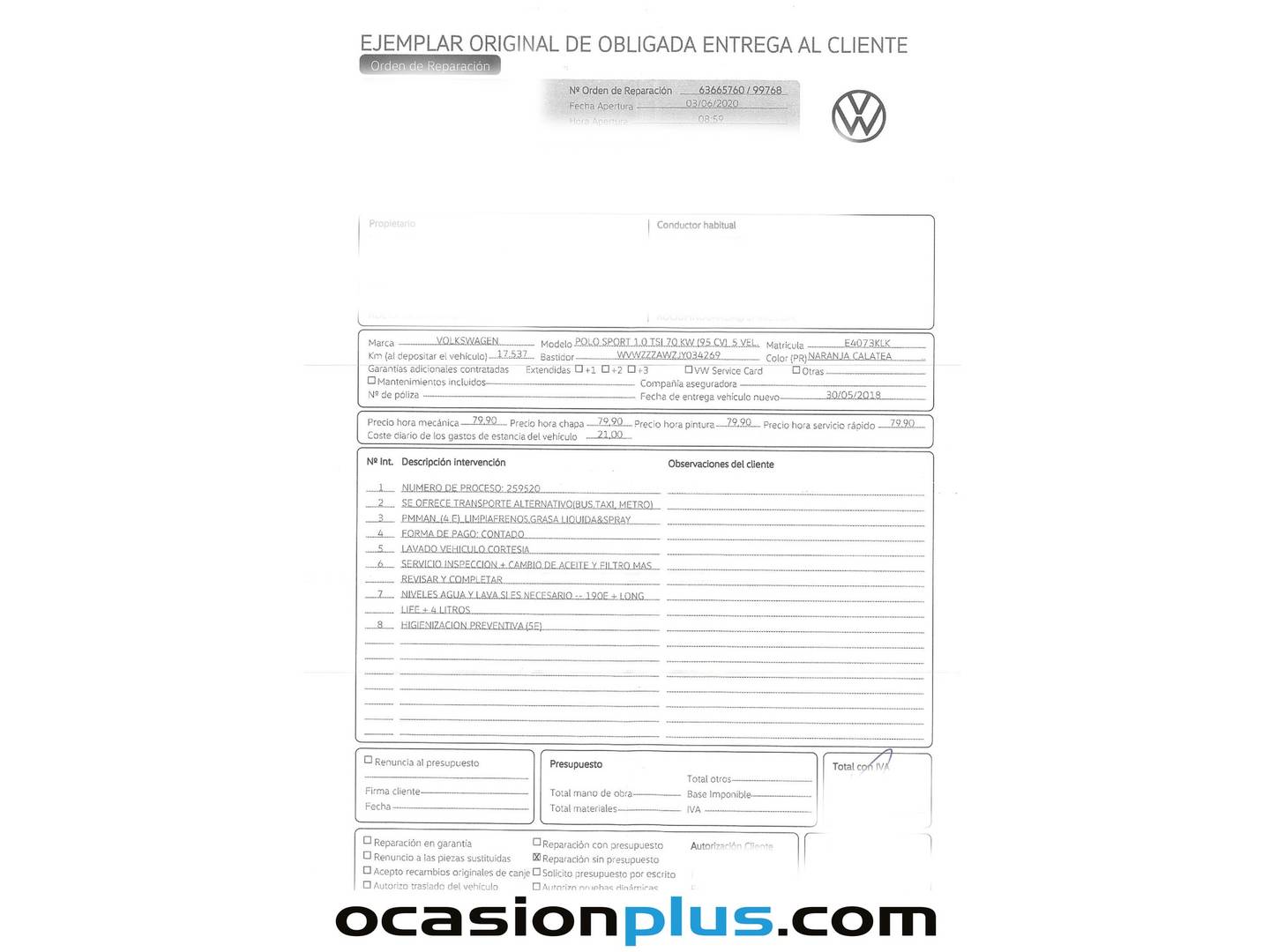 Foto del mantenimiento del Volkswagen Polo Volkswagen Polo Sport 1.0 TSI (95 CV)
