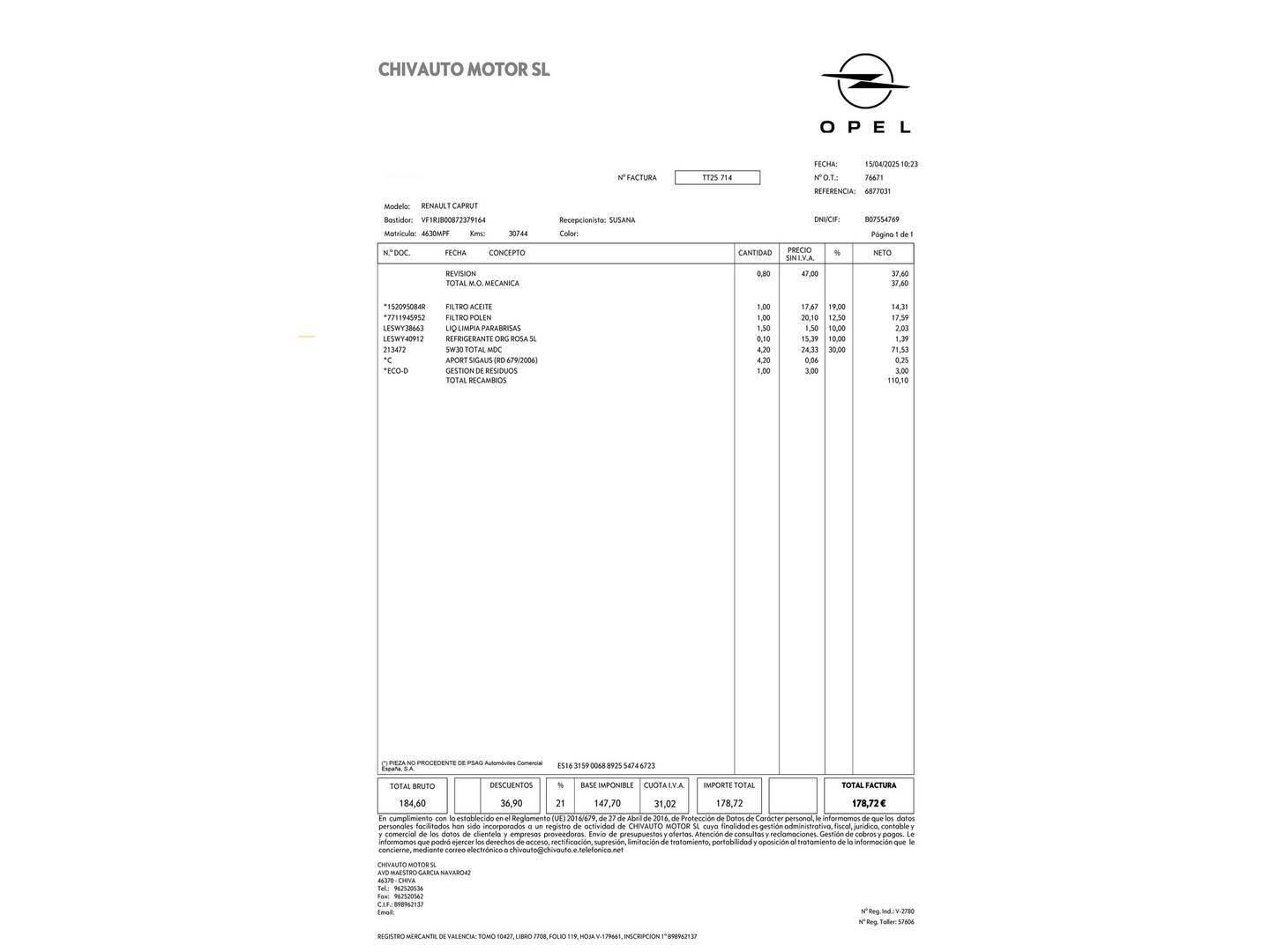 Foto del mantenimiento del Renault Captur Renault Captur Techno TCe (90 CV)