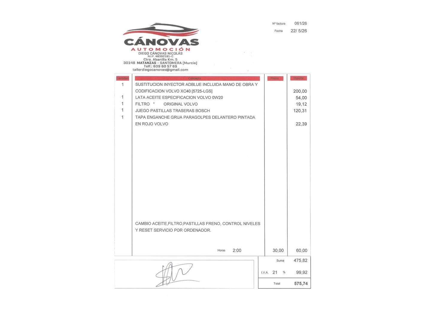 Foto del mantenimiento del Volvo XC40 Volvo XC40 D3 Business Plus (150 CV)