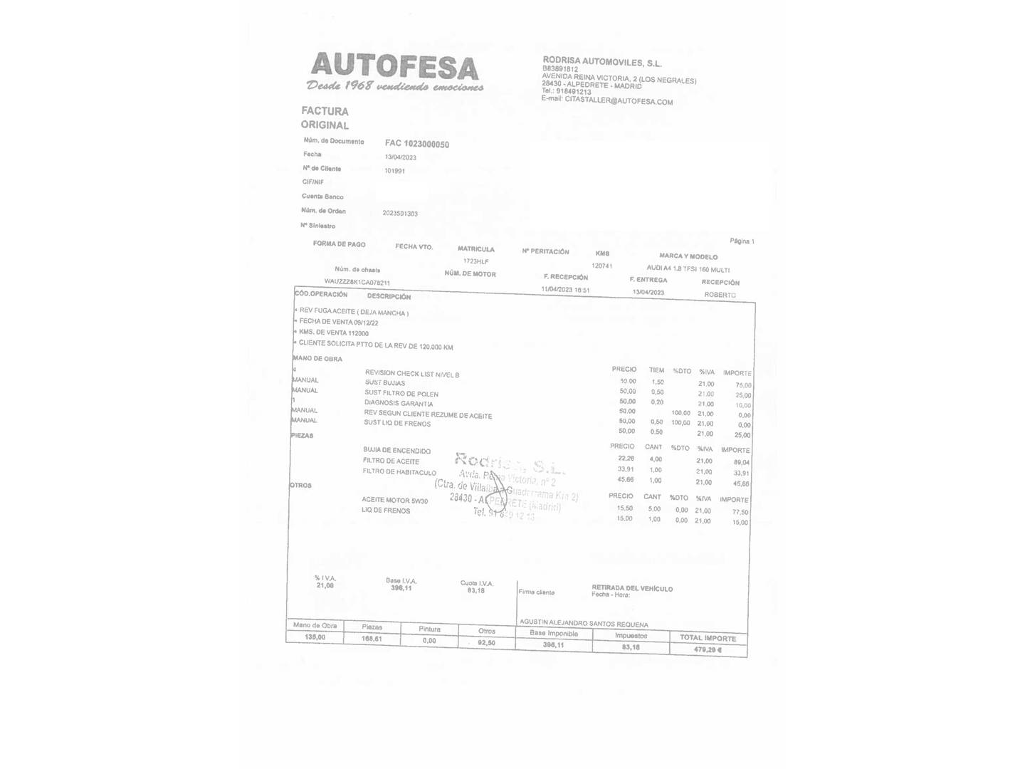 Foto del mantenimiento del Audi A4 Audi A4 Avant 1.8 TFSI (160 CV) multitronic