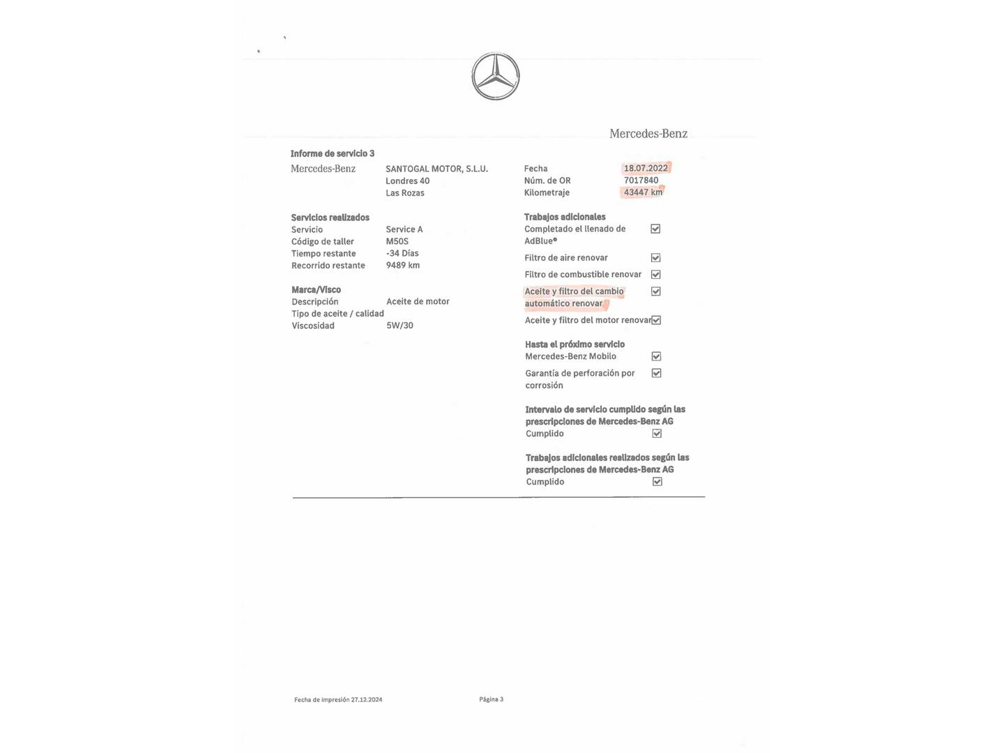 Foto del mantenimiento del Mercedes Clase A Mercedes Clase A 180 d (116 CV)