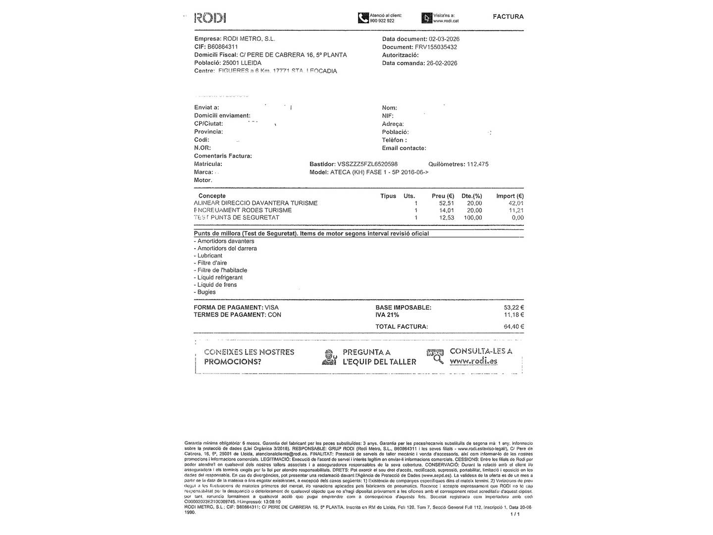 Foto del mantenimiento del Seat Ateca Seat Ateca 1.5 TSI Style DSG (150 CV)