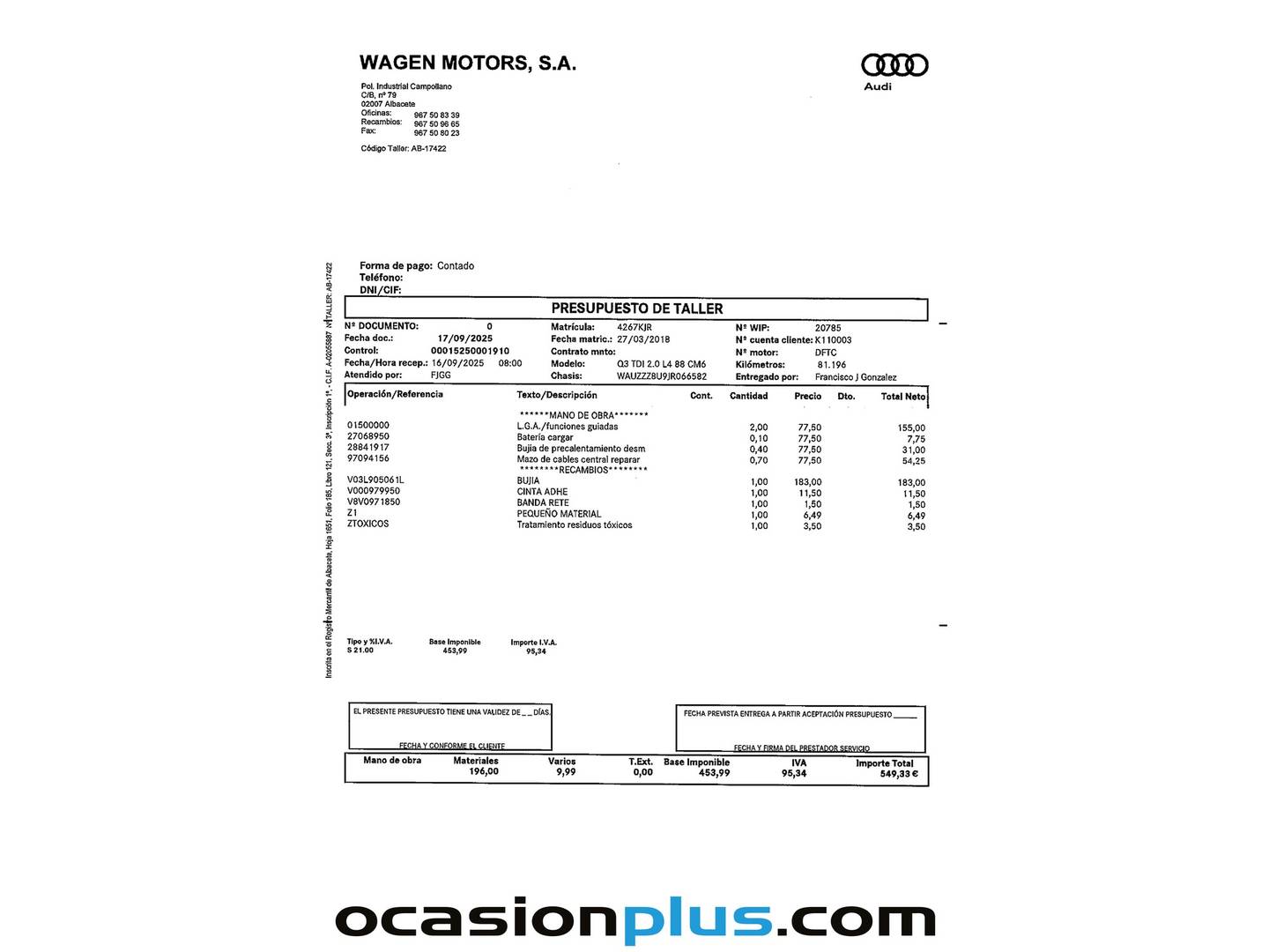 Foto del mantenimiento del Audi Q3 Audi Q3 Attraction 2.0 TDI (120 CV)