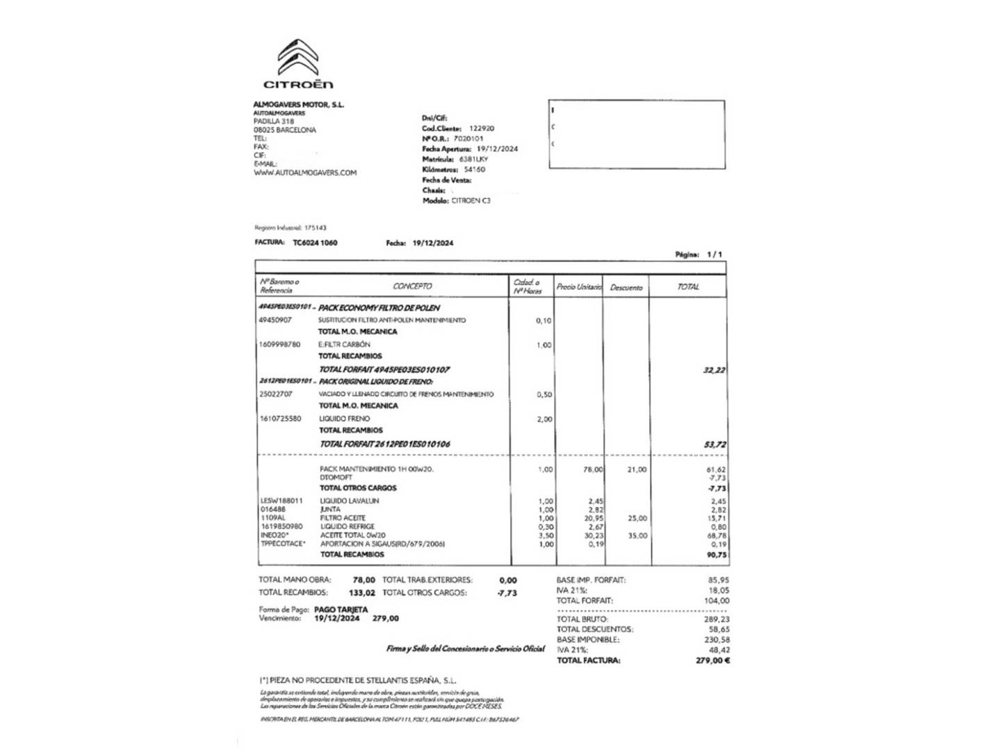 Foto del mantenimiento del Citroën C3 Citroën C3 PureTech 82 C-Series (83 CV)