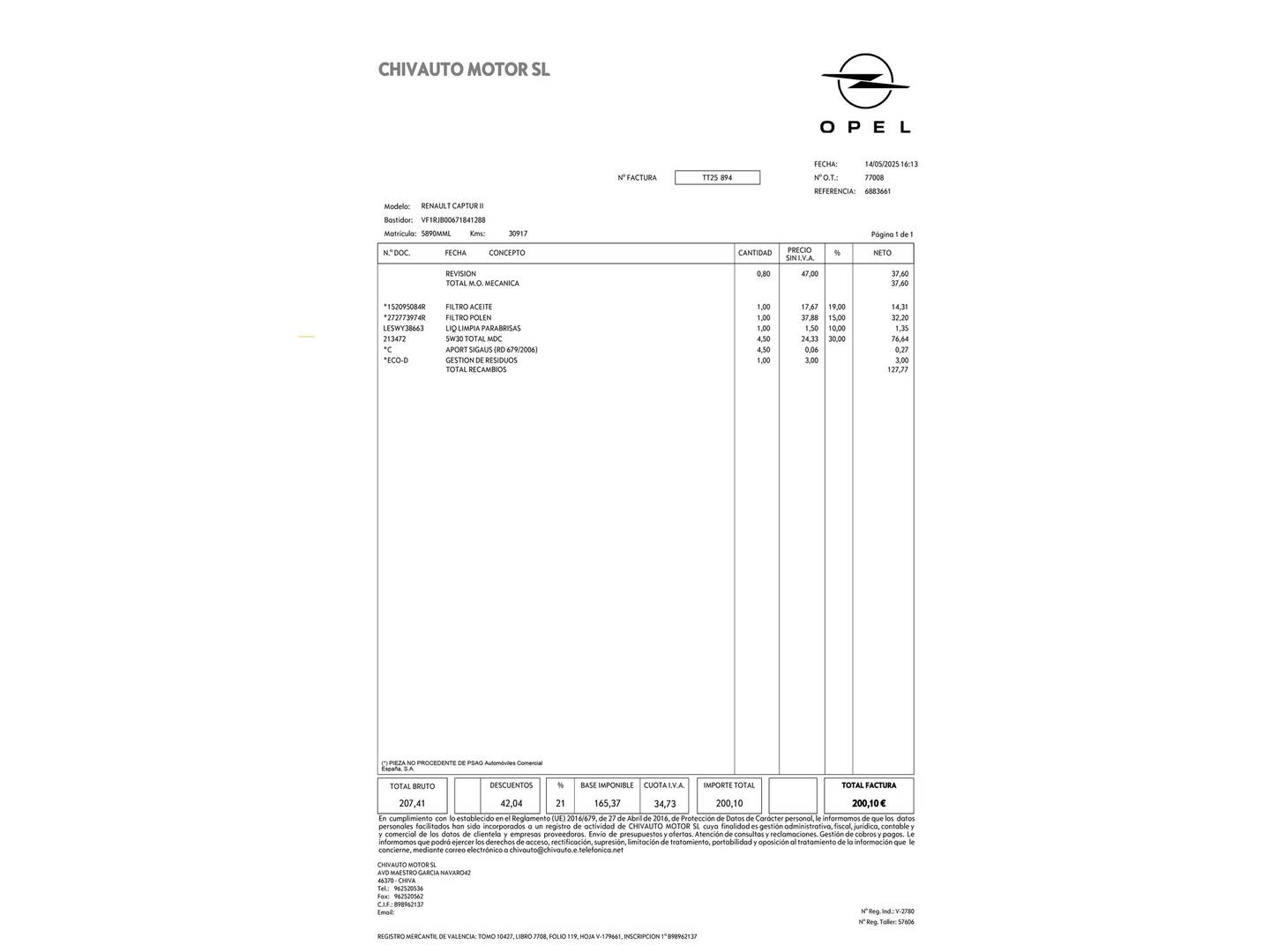 Foto del mantenimiento del Renault Captur Renault Captur Evolution TCe (90 CV)