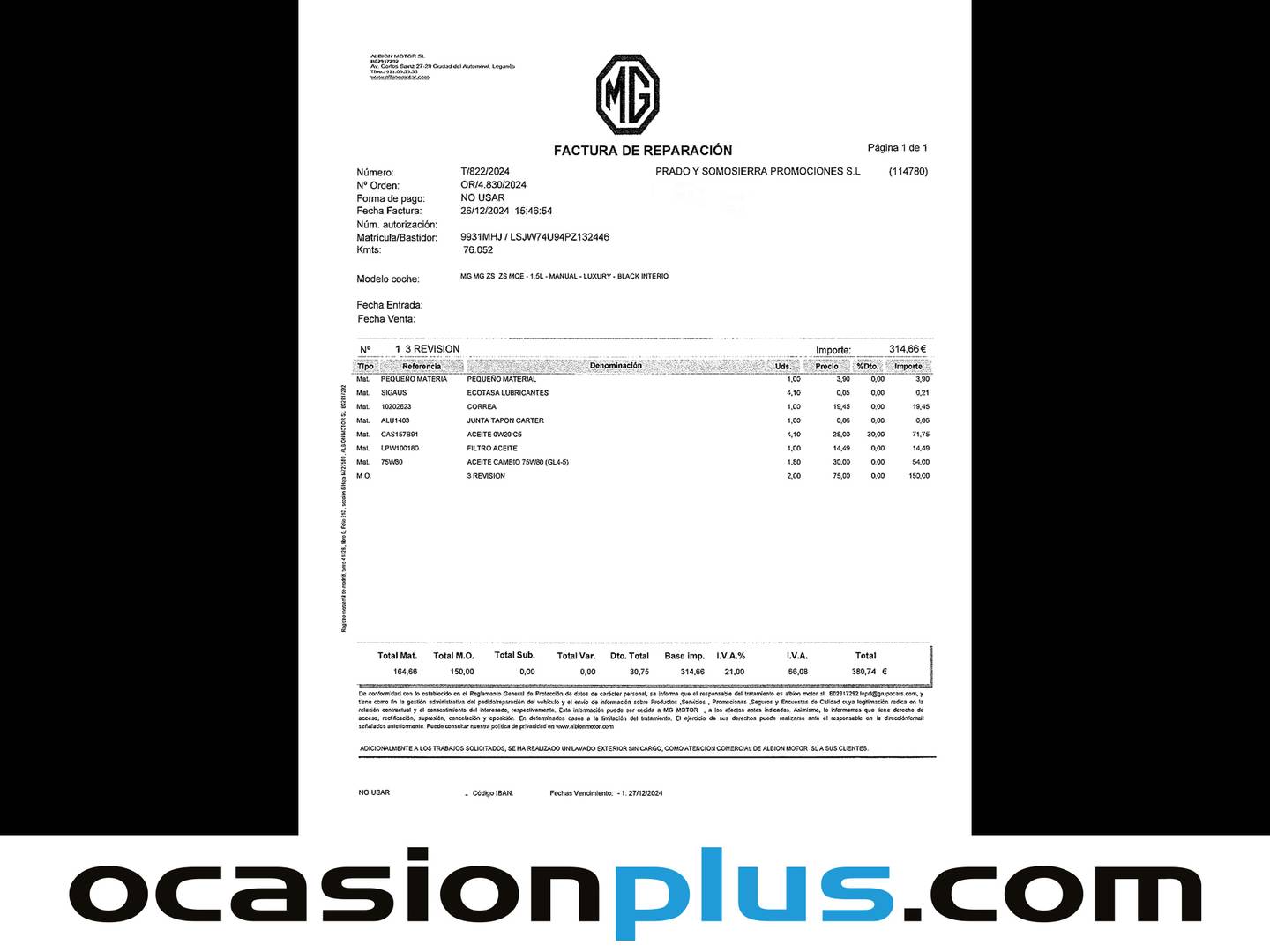 Foto del mantenimiento del MG ZS MG ZS 1.5 Comfort (106 CV)