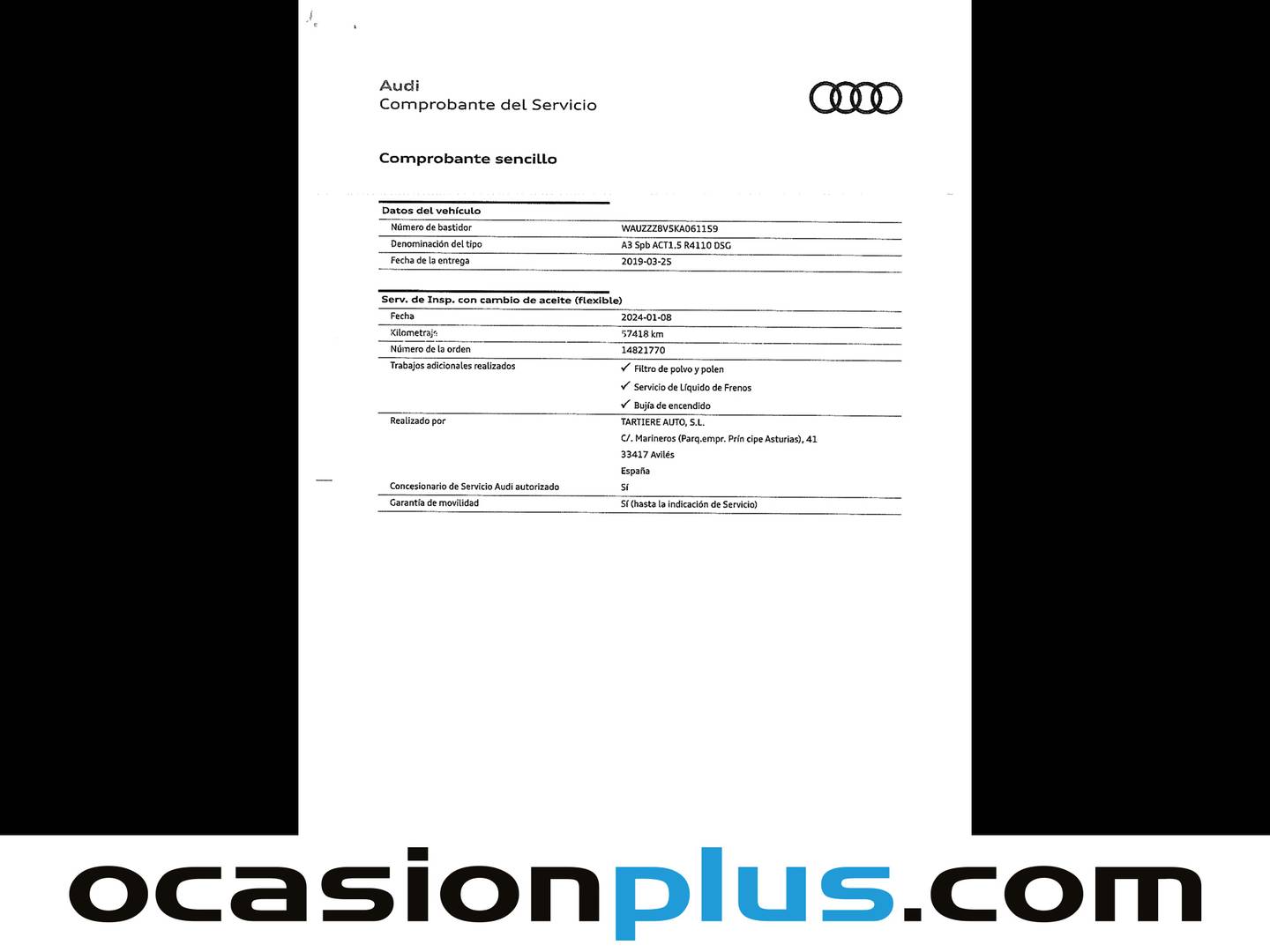 Foto del mantenimiento del Audi A3 Audi A3 Sportback S line 35 TFSI (150 CV) S tronic